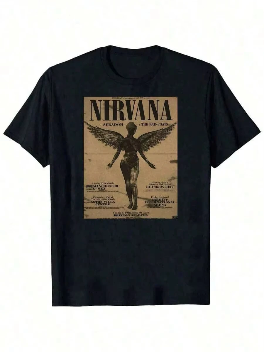 2026 Relaxing Summer New Nirvana Band T-shirt Fashion Cotton Vintage Rock Men's Short Sleeves Loose Trend Y2K Hip-hop Shirt