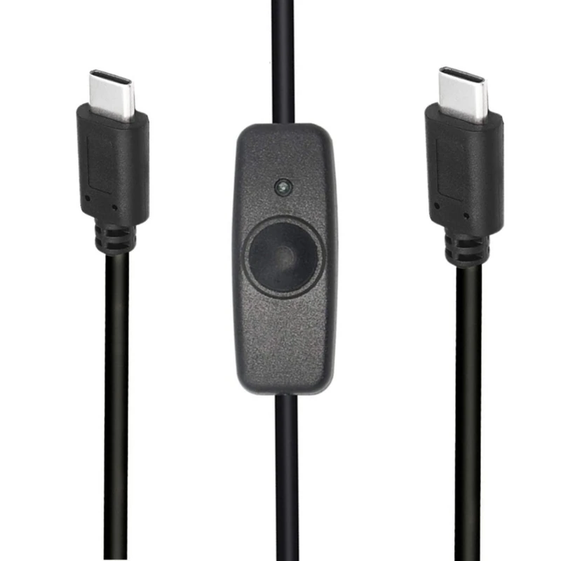 Jalur Kabel Pengisi Daya USB C Ujung Jantan Ganda dengan Tombol Pengalih & Lampu Indikator