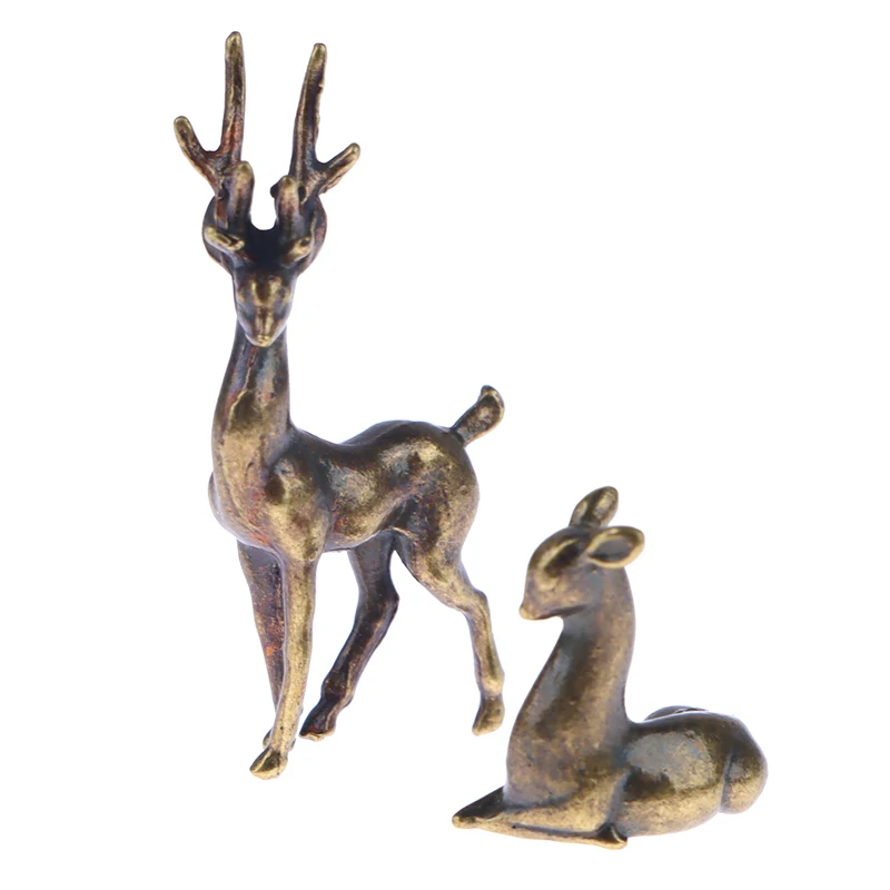 1 Pc Copper Alloy Sika Deer Tabletop Small Ornaments Vintage Animal Figurines Desk Decorations Accessories Home Decor Crafts