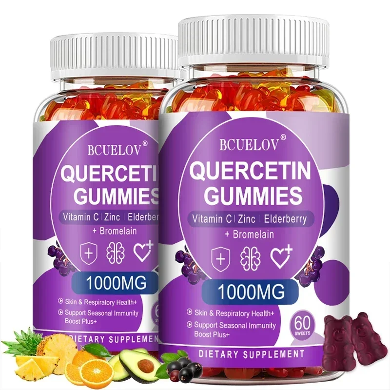 Quercetin Gummies - Vitamin C, Zinc, Elderberry, Bromelain - for Skin, Joint, Immune, Heart and Respiratory Health, Anti-Aging