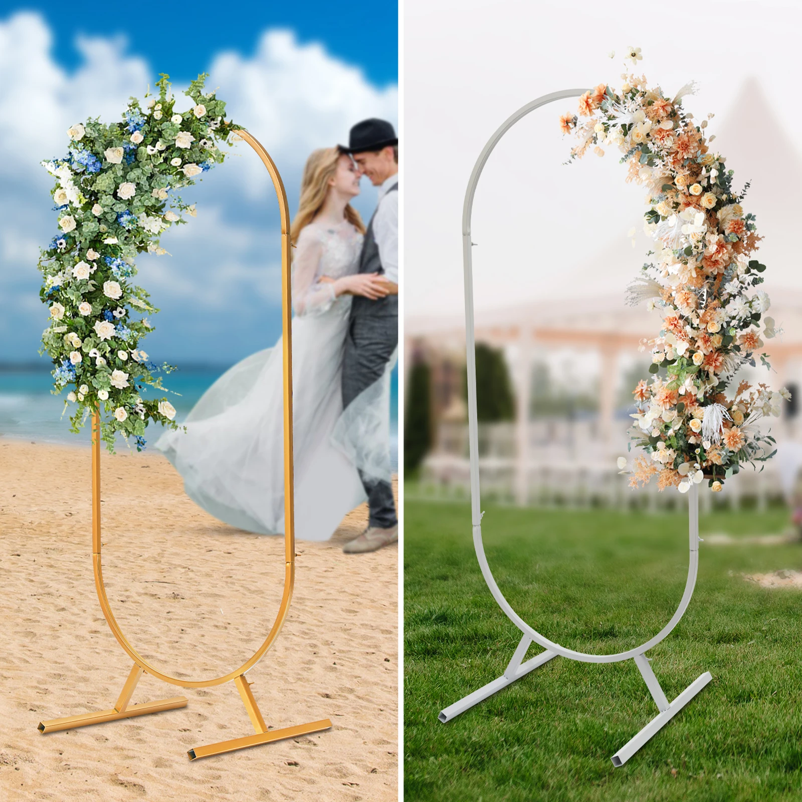 Gold and White Arch Backdrop Stand, Wedding Balloon Arched Backdrop Stand, Oval Arch Frame for Birthday Party