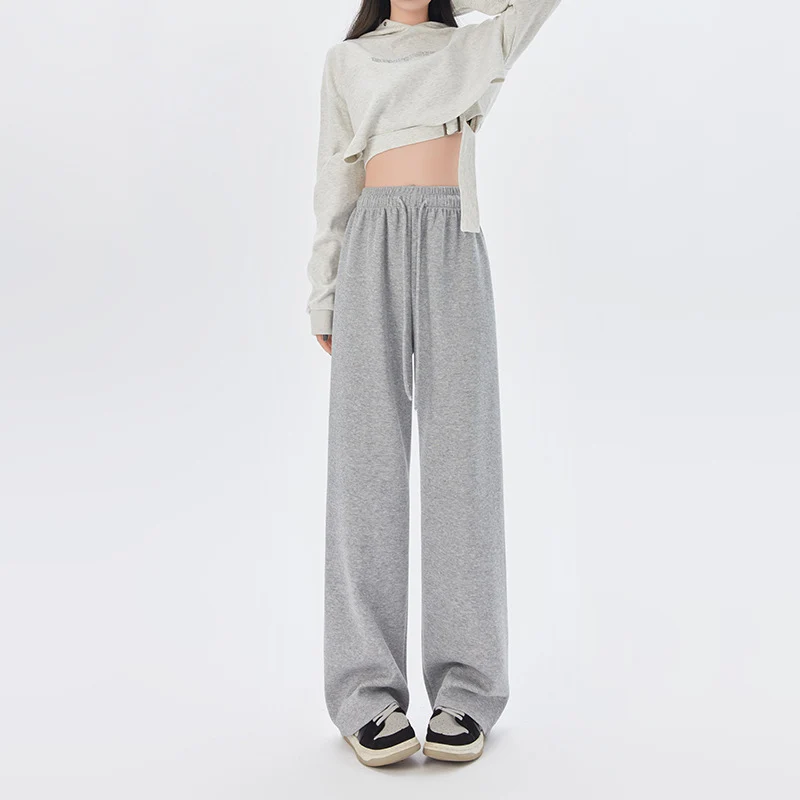 Spring Autumn Women Long Pants Casual Wide leg Elastic Waist Female Straight Knitted Trousers Fashion Sports Pants Loose Pants