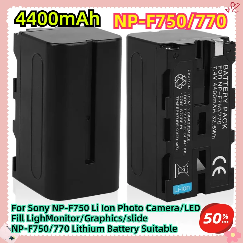 For Sony NP-F750 Li Ion Photo Camera/LED Fill LighMonitor/Graphics/slide 4400mAh NP-F750/770 Lithium Battery Suitable