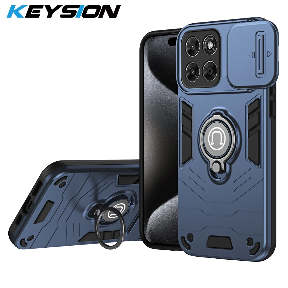 KEYSION stoßfeste Armor-Ring-Standcase for Motorola MOTO G67 5G G77 G17 Power Slide Kameraobjektivschutz Telefonrückseite
