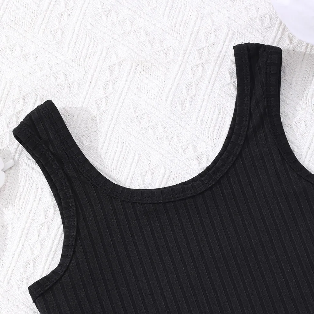 New Kids 2 Pcs Set Teen Girls Clothes Solid Sleeveless Tank Top + Shorts 8 9 10 11 12 Y Summer Casual Simple Sport Suit Big Kids