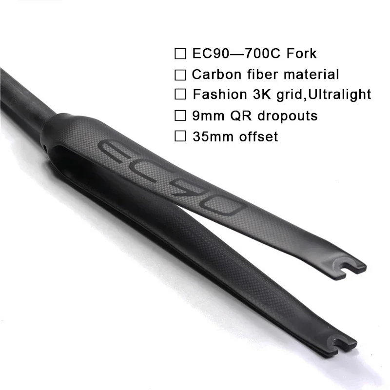 EC90 Carbon Fiber Fork 700C Rigid Road Bicycle Front Fork 28.6mm Matt Gloss Super Light Straight Tube Bike Fork Expander Top Cap