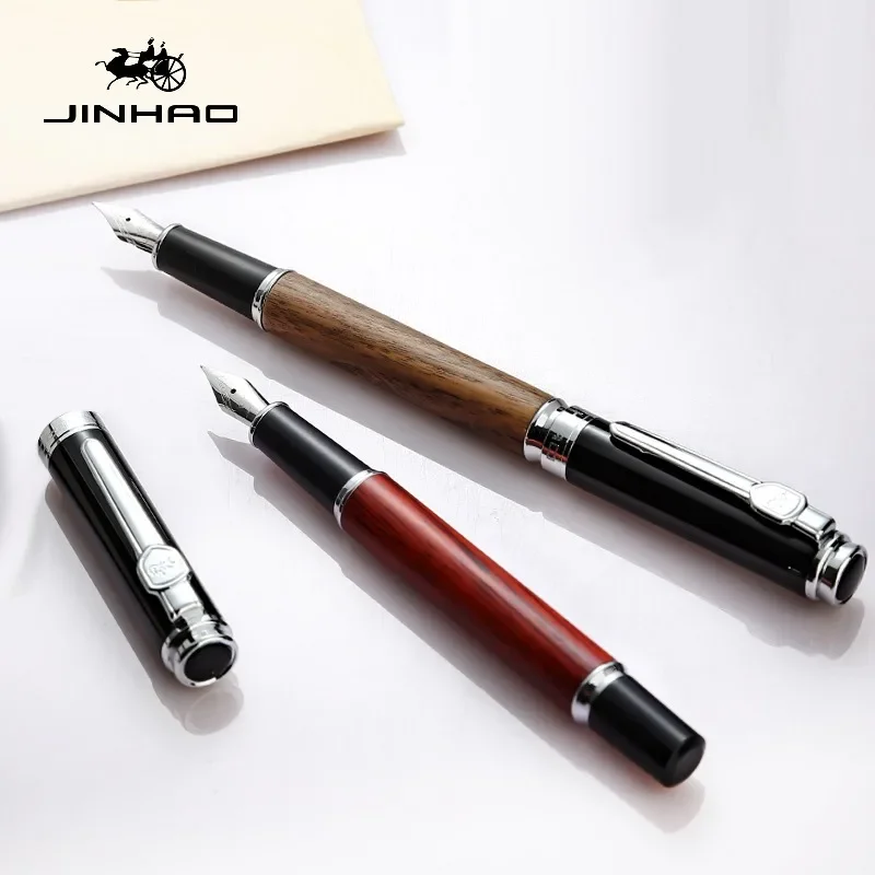 JINHAO-8802木製万年筆、ef、f、mペン先、高級インクペン、ビジネスギフト、ライティング、オフィス、学用品、文房具