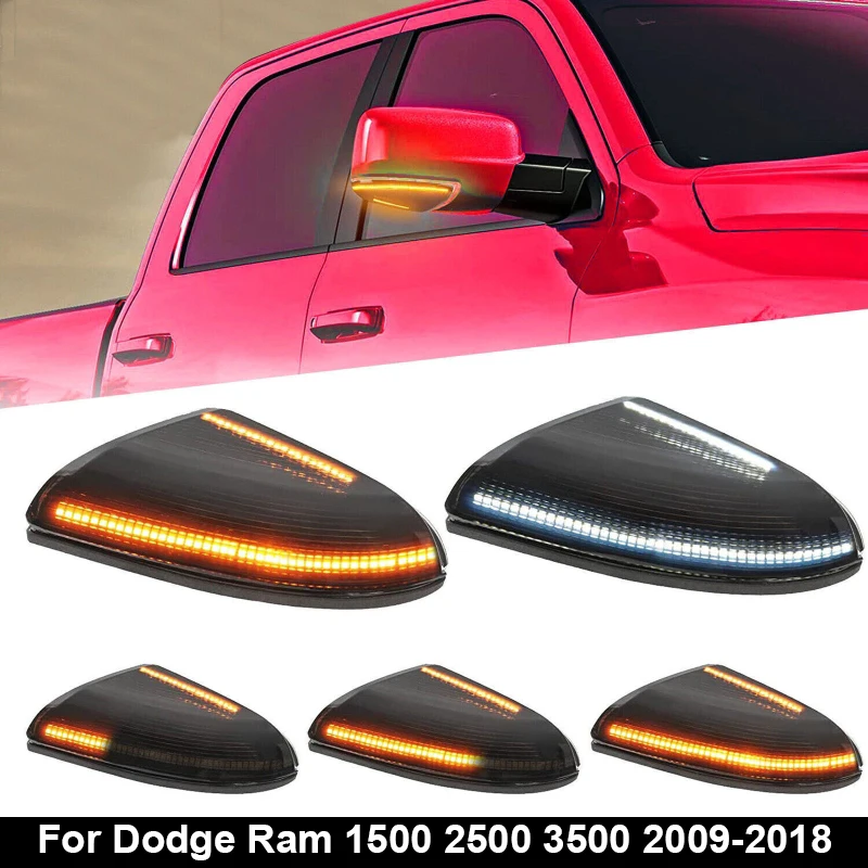 2PCS Sequential LED Car Side Mirror Turn Signal Puddle Light for Dodge Ram 1500 2500 3500 2009-2018