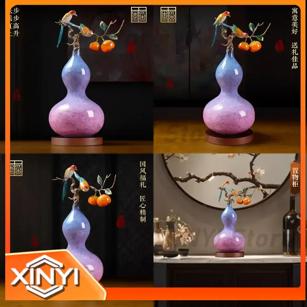 Purple Gourd Ornament for Chinese Style Copper Home Office Decor Desktop Decoration for Business Opening Housewarming Gift