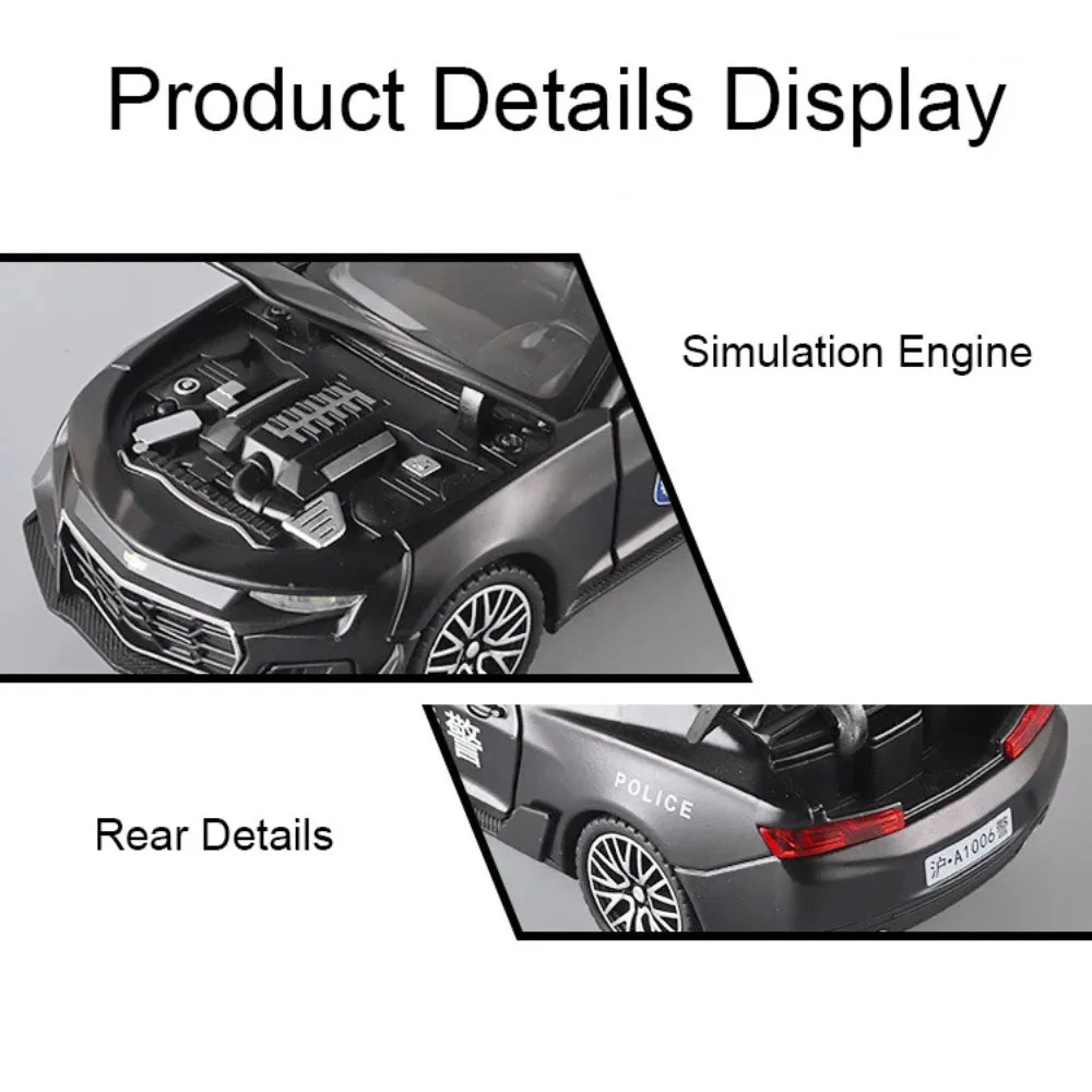 1:32合金ダイキャストカマロおもちゃ車モデル、ドア開閉、スーパーカー、プルバック、パトカー、車両、ライトサウンド、スポーツカー、家の装飾
