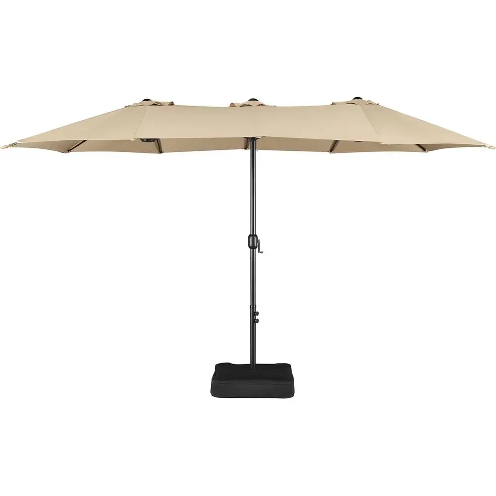Sombrilla de patio de doble cara de 15T con manivela, 12 varillas ventiladas, color tostado | Protección UV, tela reforzada de doble capa, hierro con recubrimiento en polvo
