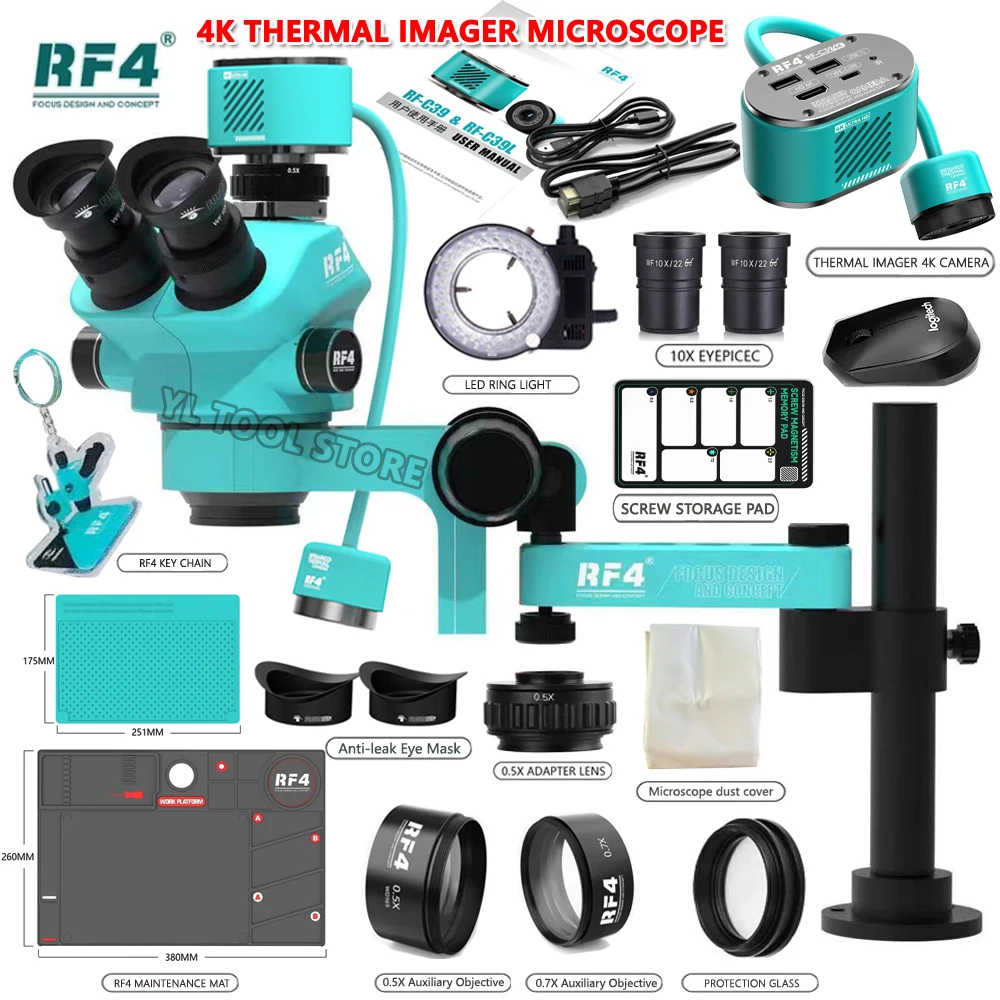 RF4 stereo trinoculaire microscoop 360° °   Rotatie Scharnierende armstandaards Telefoon Solderen PCB Reparatie 4K C39 Warmtebeeldcamera - afbeelding 2