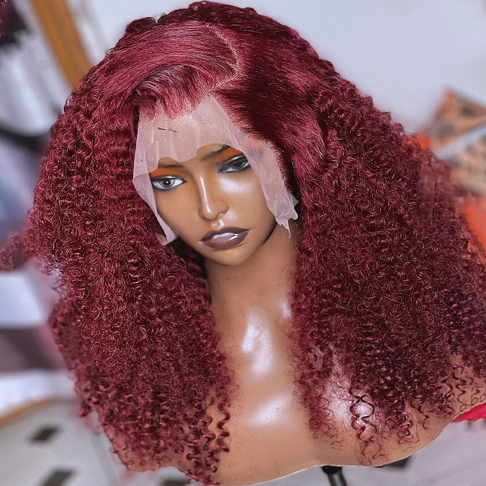 ارتداء والذهاب 99J بورجوندي شعر مستعار شديد التجعد 13x6/360 HD الدانتيل الباروكات الأمامية 400 الكثافة 100% خصلات الشعر المستعار الإنسان ريمي قطعها للنساء