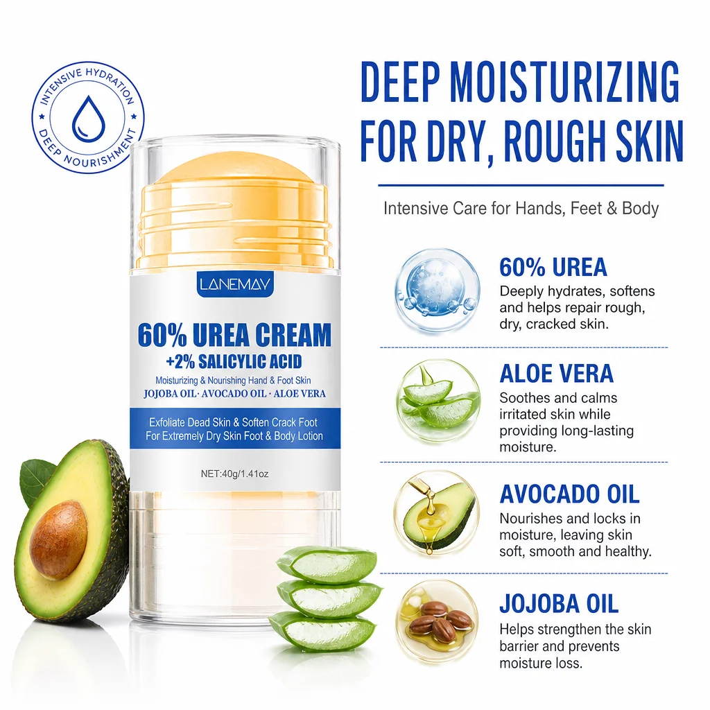 40g Ultra-Hydrating 60% Urea Foot Cream Aloe Vera for Softening Dry Cracked Feet - Gentle Exfoliation Daily Foot Care Solution