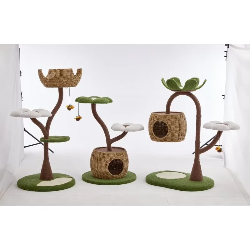 Wholesale Wooden Cat Tree Sisal Scratching Post Climbing Frame Jumping Platform Pet Supplies Toy for Cats Gimbal Design