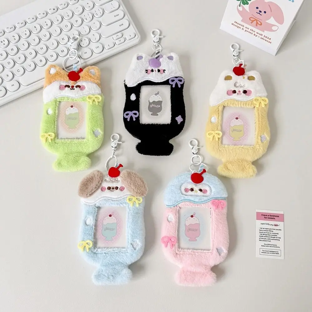 Fluffy Cartoon Animal Photocard Holder Dog Cat Plush Idol Photocard Holder INS ID Card Cover Bus Card Holder Outdoor