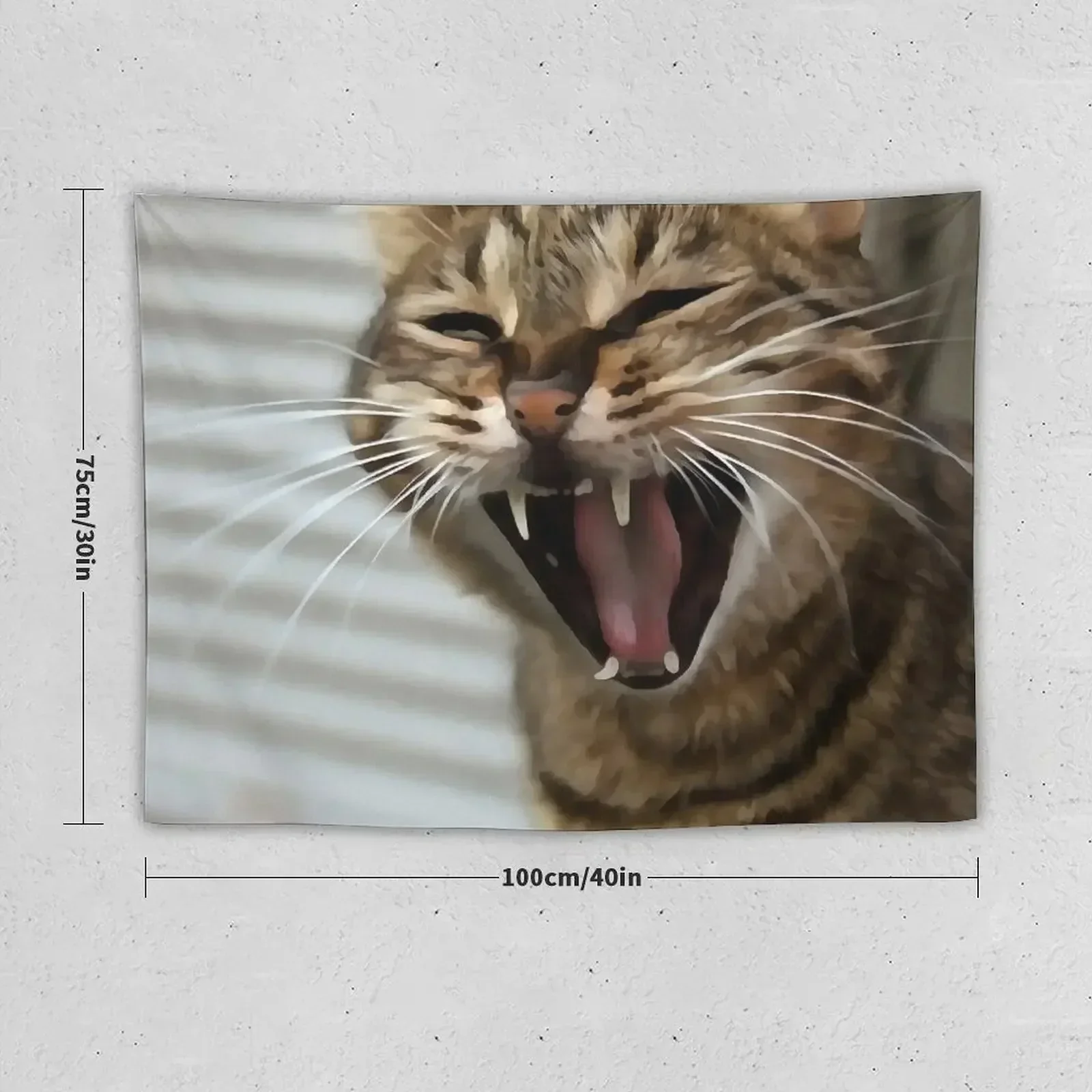 Tabby Cat Yawning Artistic Portrait Tapestry Bedrooms Decor Wall Decoration Bathroom Decor Tapestry