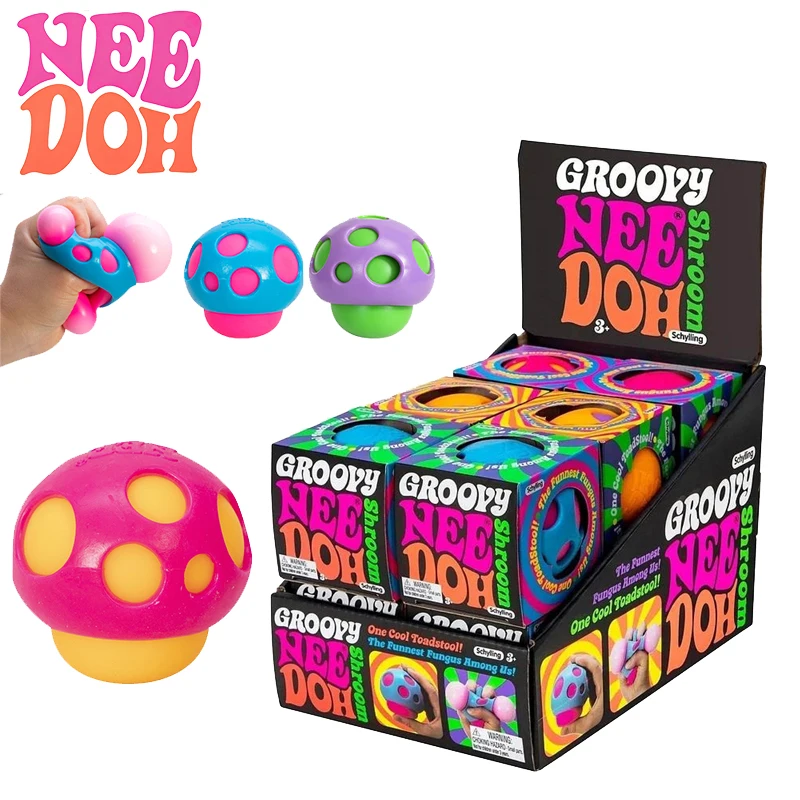 Schylling Needoh Groovy Shroom Relief Fidget Sensory Toy Non-toxic Soft Stress Pull Pinch Pressure Ball Toy for Autism ADHD Gift