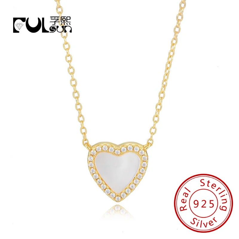 

New INS Dainty Heart Choker Necklace Gift 14k Gold Plated Chain S925 Silver Tiny Love Shell CZ Necklace Jewellery