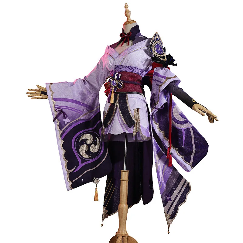 Genshin Impact Raiden Shogun Cosplay Costume avec perruque pour hommes et femmes, ensemble complet de fête d'Halloween, tenue pour garçons et filles