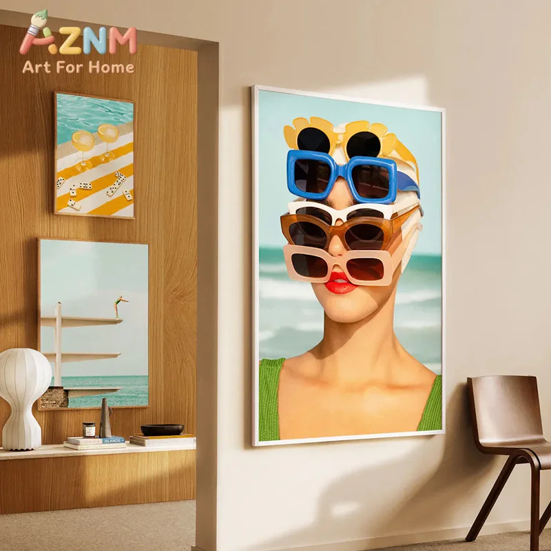 AZNM Vintage Summer Pool Holiday Canvas Wall Art Retro Cocktail Beach Vacation Lifestyle Print Painting for Living Room Bedroom