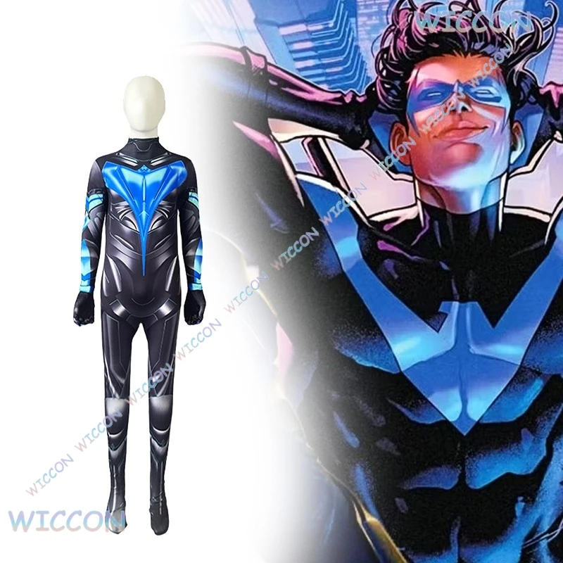 

OHaYo/Adults kids TitanS2 Superhero Cosplay Jumpsuit Nightwingg DickGrayson Roleplay BodySuit Halloween Clothing Mens Robin Outf