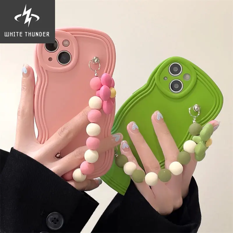 Simple Wavy Border Sweet Flowers Chain Full Edge Silicone Anti-fall Shell For iphone 11 12 13 Pro Max Xr X Xs Max Phone Case