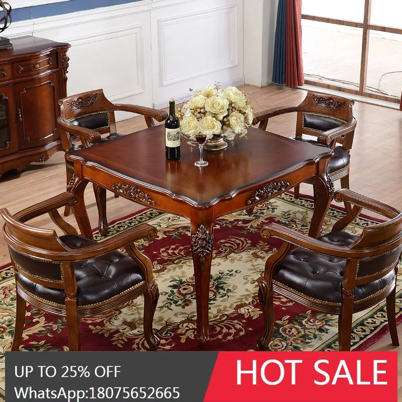 

SGF European Style Solid Wood Mahjong Table Square Dining Table with Four Chairs High-End Feel