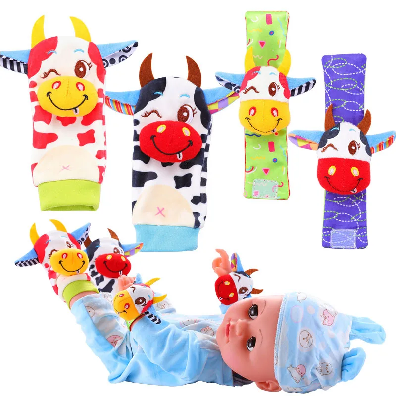 

0-12 Months Baby Rattles Toys Animal Socks Wrist Strap +Rattle Baby Foot Socks Bug Wrist Strap Toddler Socks Pacifier Toys