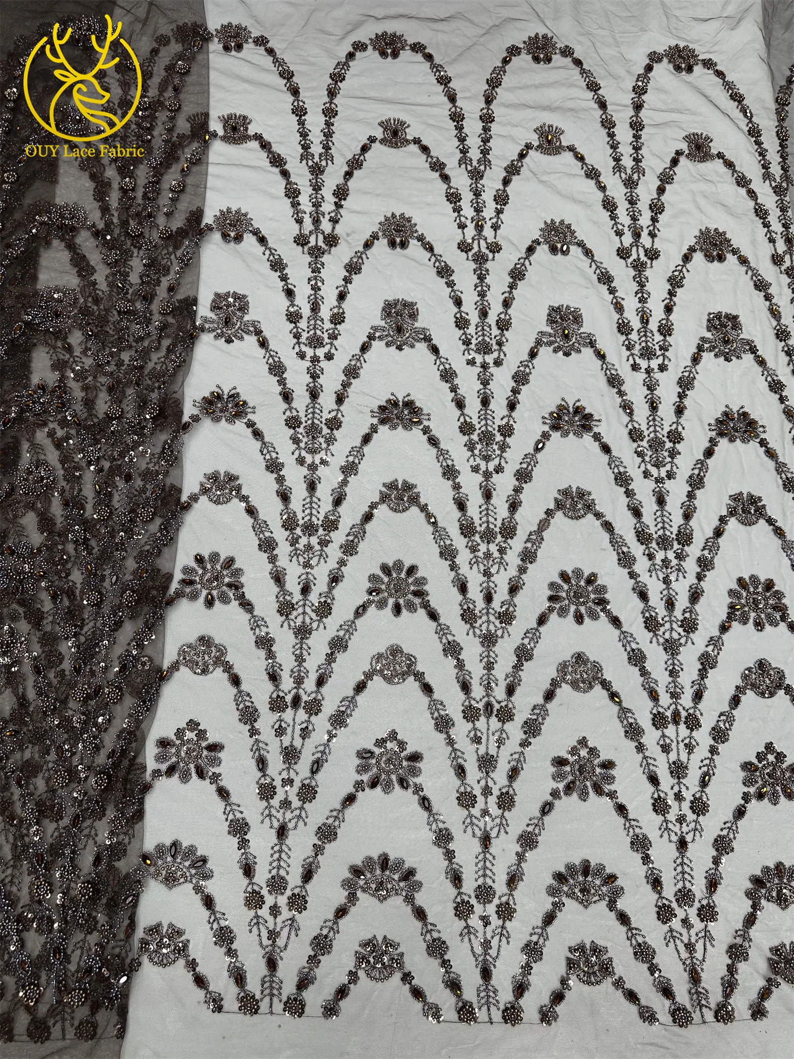 Neueste Afrikanische Luxus-Steinspitze 2026, 5 Yards Hochwertiger Französischer Perlen-Pailletten-Spitzenstoff für Nigerianische Hochzeitskleider – Detail 13