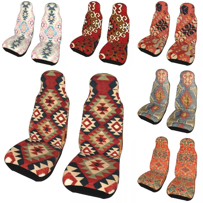 3D Print Vintage Turkish Kilim Car Seat Covers Universal for Cars SUV or Van Bohemian Diamond Tribal Seats Protector Covers