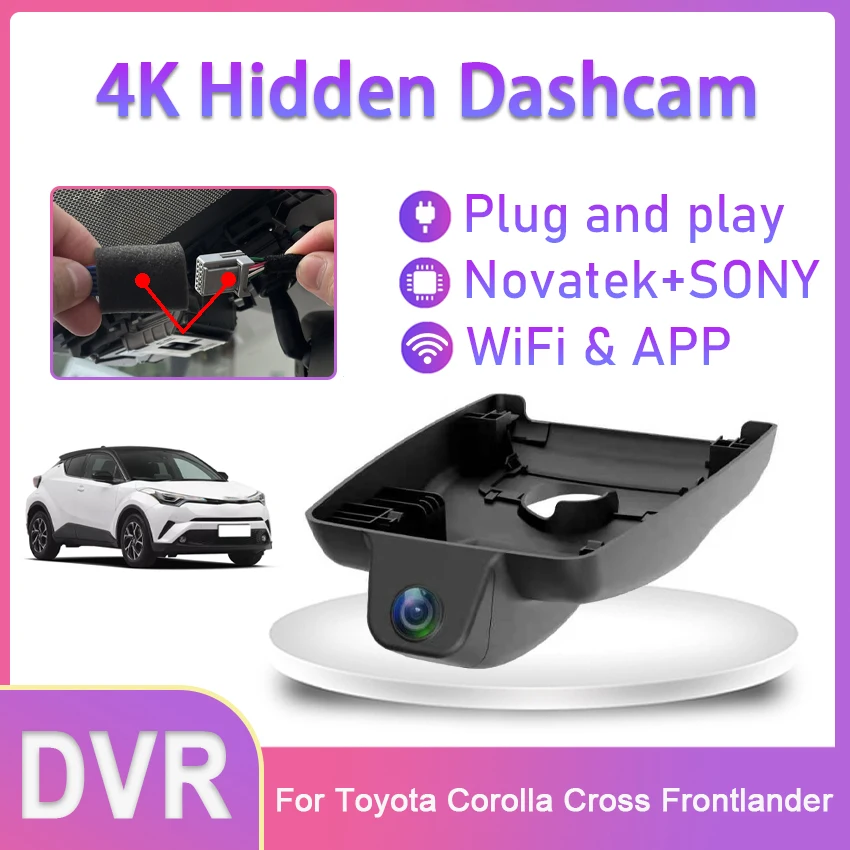 

Простая в установке автомобильная видеокамера с Wi-Fi, видеорегистратор 2160P для Toyota Corolla Cross Frontlander 2022, функция управления через приложение.