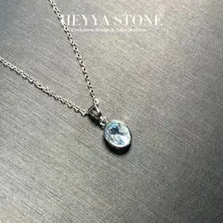 HEYYA STONE Oval Natural Blue Topaz Pendant Necklace For Women 925 Silver Plated Simple Fine Jewelry Gemstone Classic Style