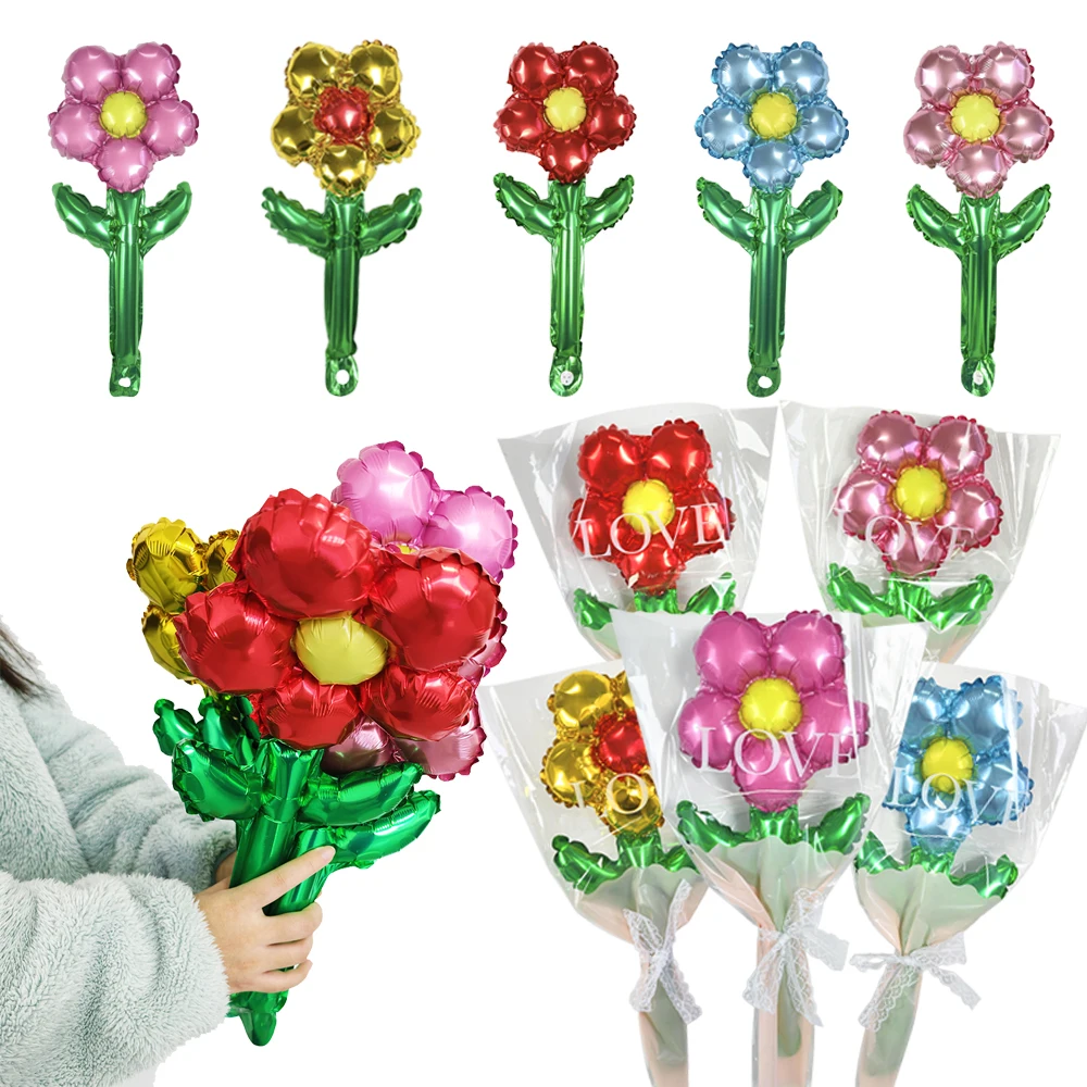 10-50 unids/pack Mini globos coloridos de aluminio de flores globos de flores de mano para decoración de fiesta de cumpleaños de la madre del Día de San Valentín
