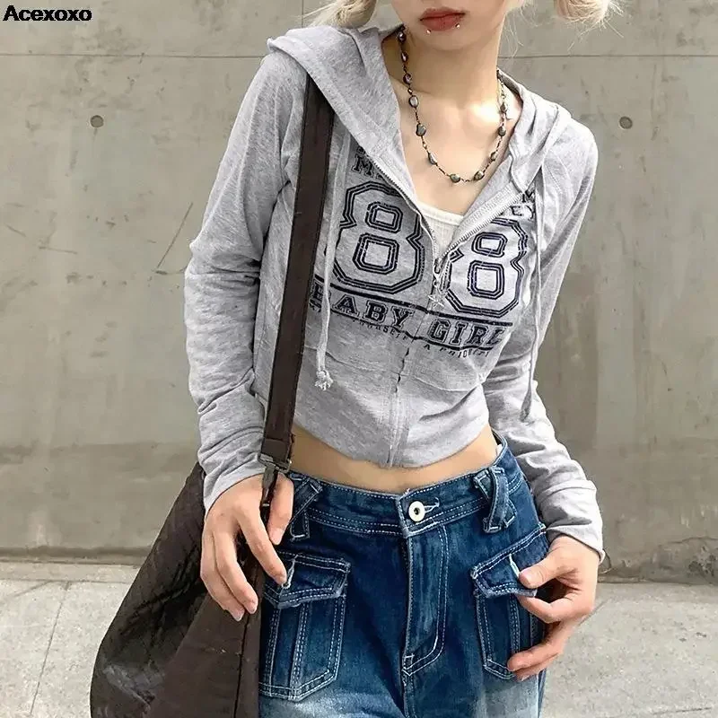 

Autumn new women's fashion casual sweet and spicy short niche design printed graffiti sexy loose hooded jacket