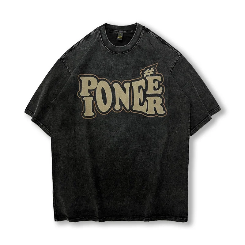 Camiseta de gran tamaño para hombre, ropa de calle estilo Hip Hop, con estampado de sombra de rayos negros lavados, Retro, Harajuku, de algodón, 2024