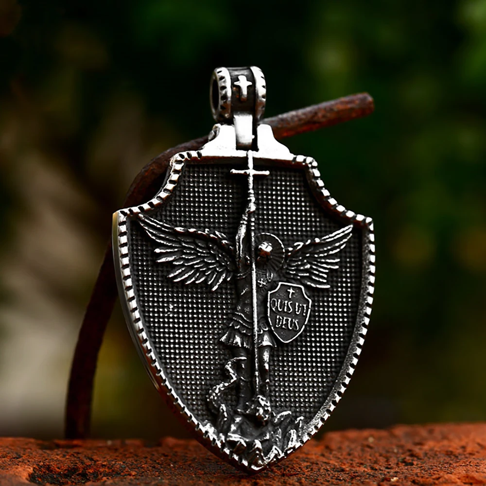 Vintage St. Michael Archangel Shield Pendant For Men Women 316L Stainless Steel Jesus Cross Necklace Amulet Jewelry Dropshipping