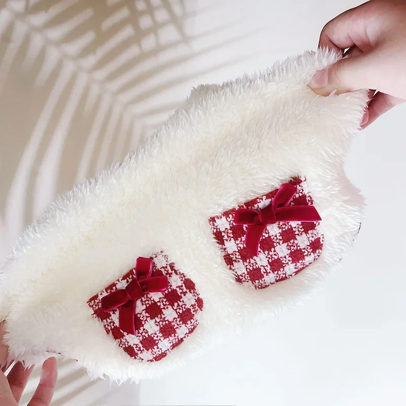 Dog Christmas Lamb Velvet Vest Pet Clothes Plush Two Legged Vest Cat Plush Thickened Tank Pet Plaid Pocket Coat Puppy Clothes