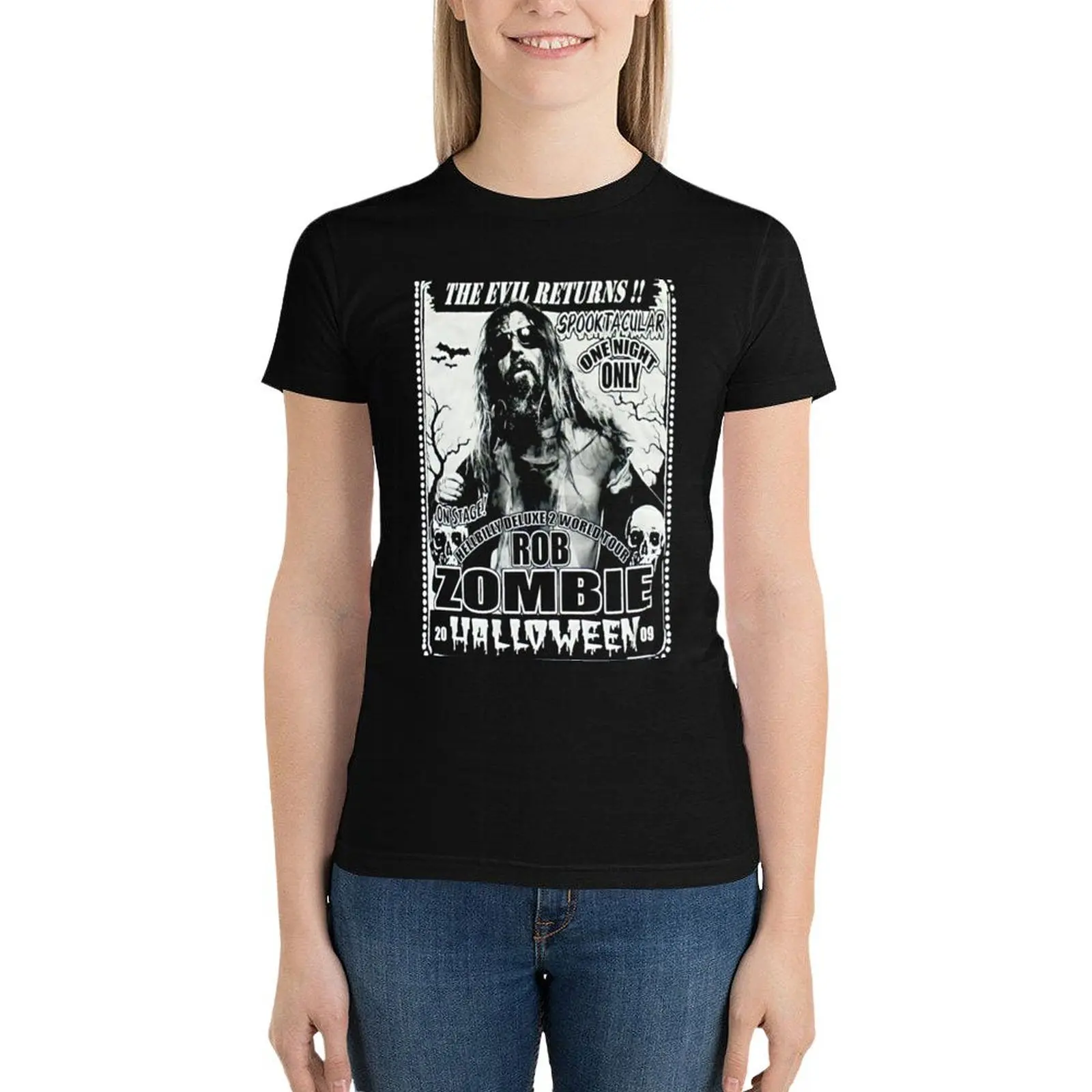 vintage rob zombie band art T-Shirt funny anime clothes cute tops oversized workout shirts for Women