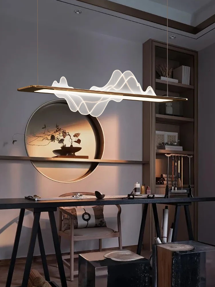 

Light Luxury Designer Wabi-Sabi Light Luxury Bar Teahouse New Zen Led Chandelier Landscape Long Lamp Chinese Restaurant Retro