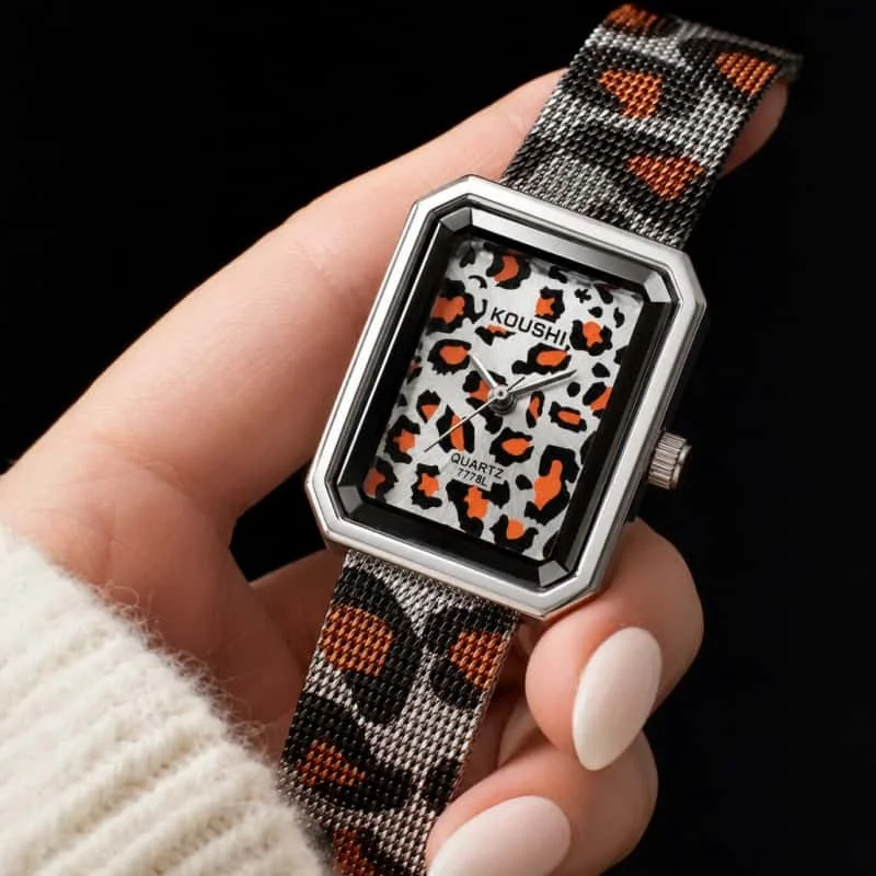 New Trend Leopard Square Women Wristwatch Luxury Metal Mesh Band Quartz Ladies Watch Elegant Fashion Female Clock Montre Femme