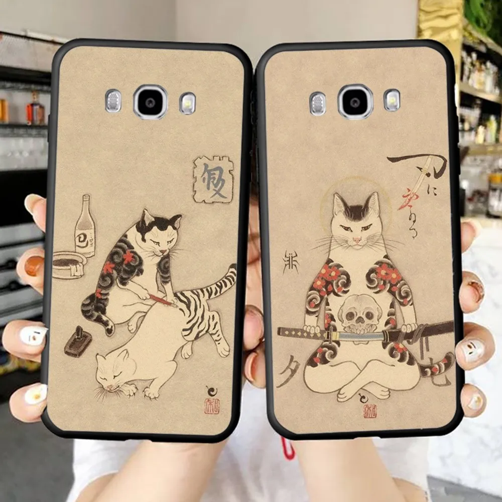 Japanese Samurai Cat Phone Case For Samsung J 7 plus 7core J7 neo J6 plus prime J6 J4 J5 Mobile Cover