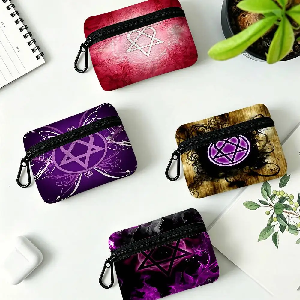 Rock H-HIM Band Portable Oxford Cloth Coin Purse Alloy Carabiner Hook Small Zipper Pouch For Backpack Belt Daily
