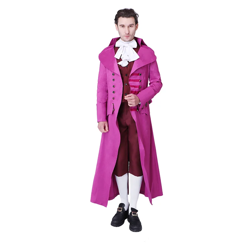 Medieval Retro Rose Red Men's Jacket Coat Vest Pants Full Set Cosplay Costume Court Dress European Uniform