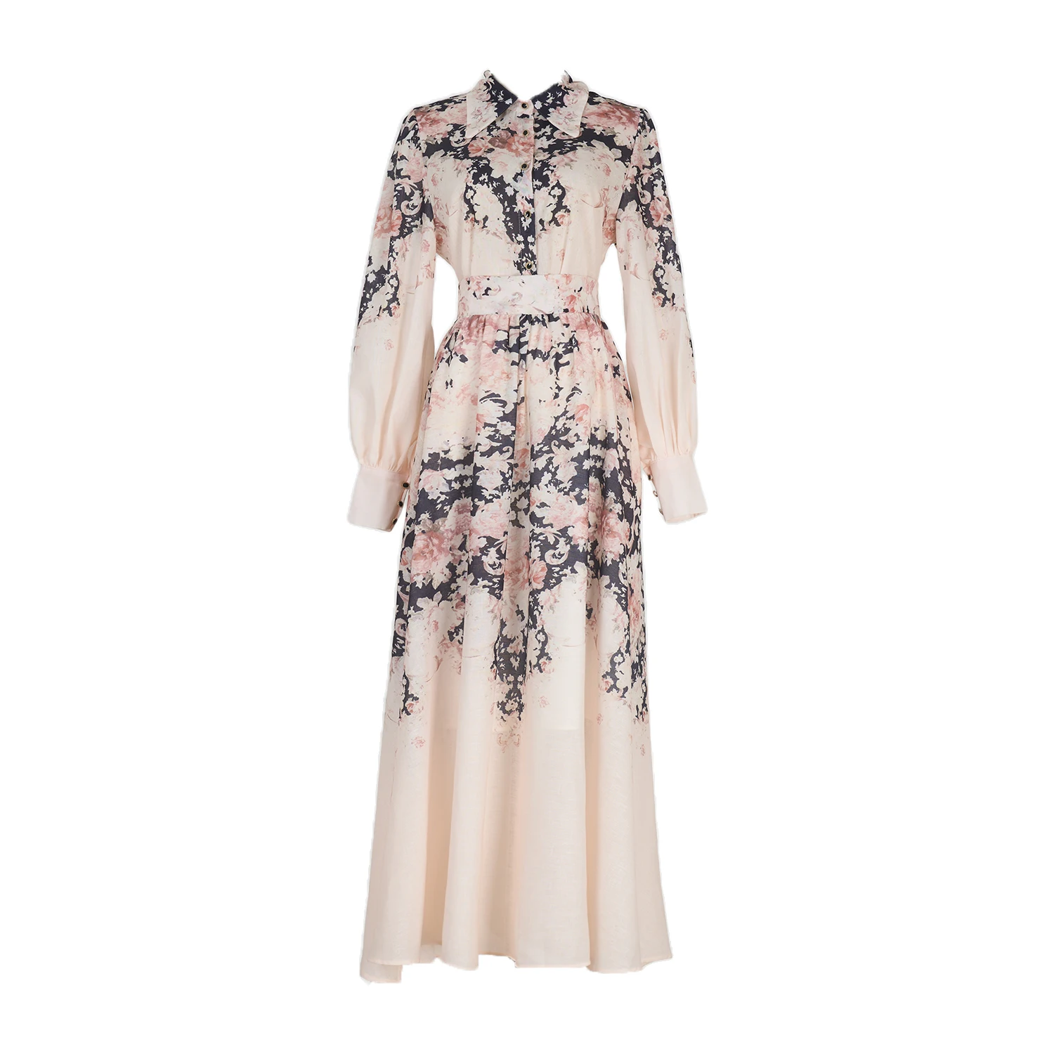 Nieuwe 2025 Lotus Stem Katoen Melk Thee Kleur Bloemenpatroon Lantaarn Sve irt plus Lange Rok Tweedelige Set Dames Faion