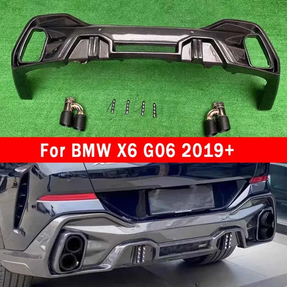 For BMW X6 G06 2019+ Carbon Fiber Car Rear Bumper Diffuser Rear Splitters Spoiler Back lip shunt L Style Upgrade body kit 