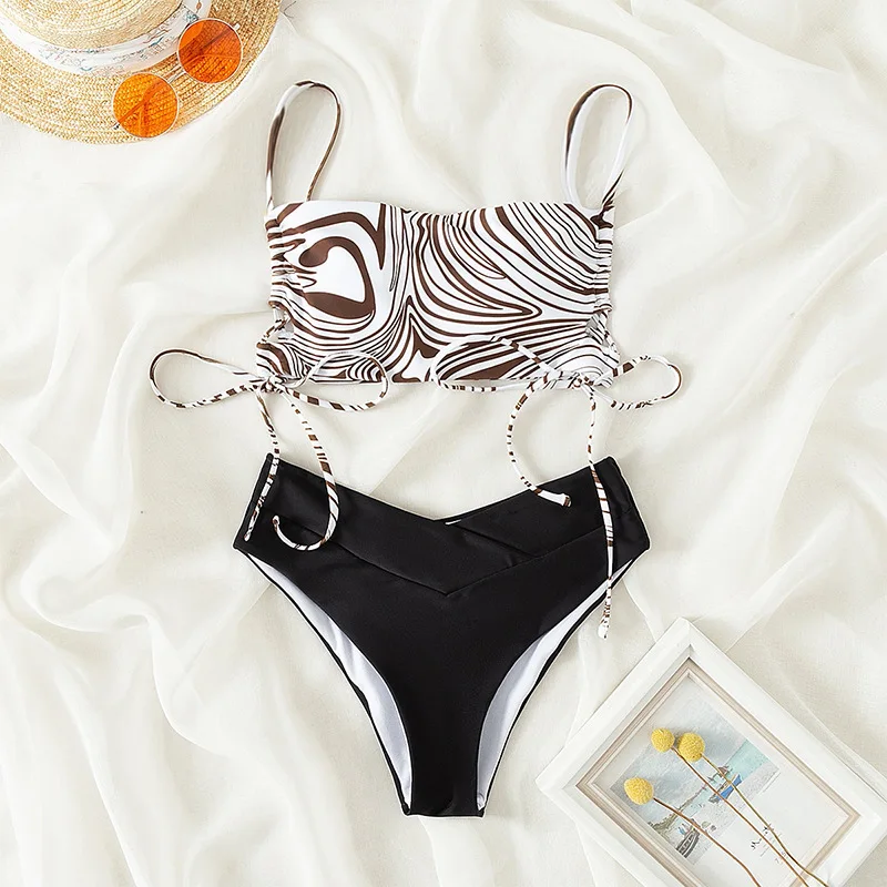 

New Sexy Bikini Set Swimwear Bathing Suit Women Micro Bikini Two Piece Swinsuit High Waisted Bra Ripple Adjustable Swimsuits