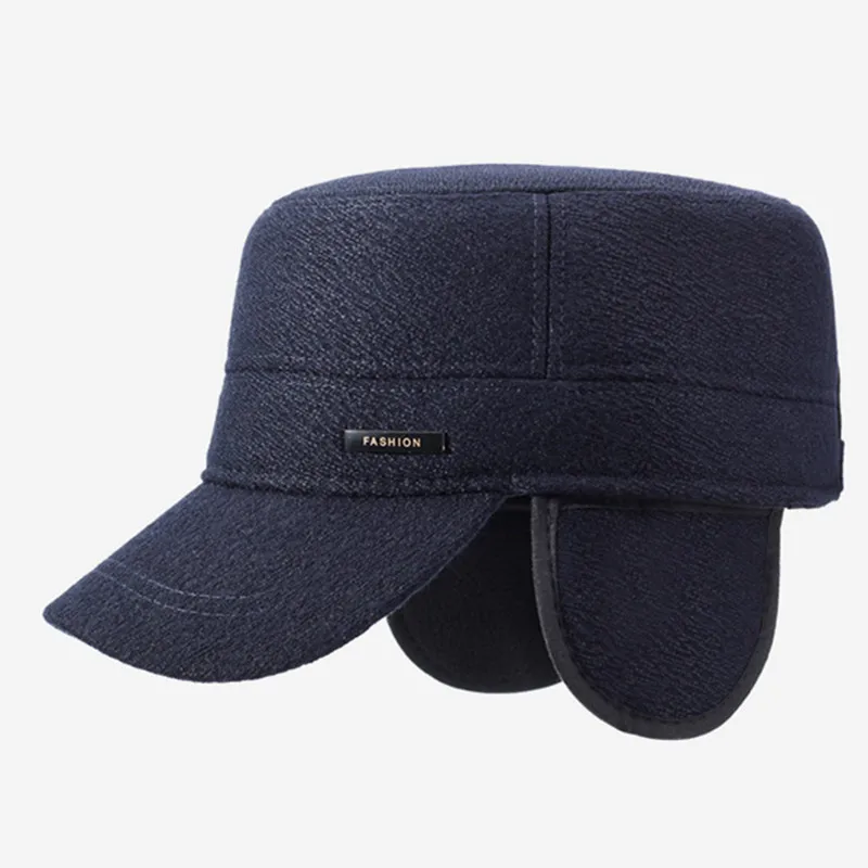 Winter Flat Caps For Men Plush Thickened Warm Military Hats Coldproof Earmuffs Hat Cycling Sports Cap Golf Cap Dad's Cotton Hat