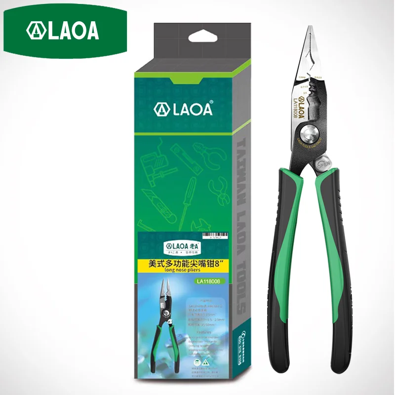 LAOA 8 inch Crimping Tools Needle-nose Pliers Multitool Nippers Cable Wire Stripper Aalicate Long Nose Pliers With Lock Function