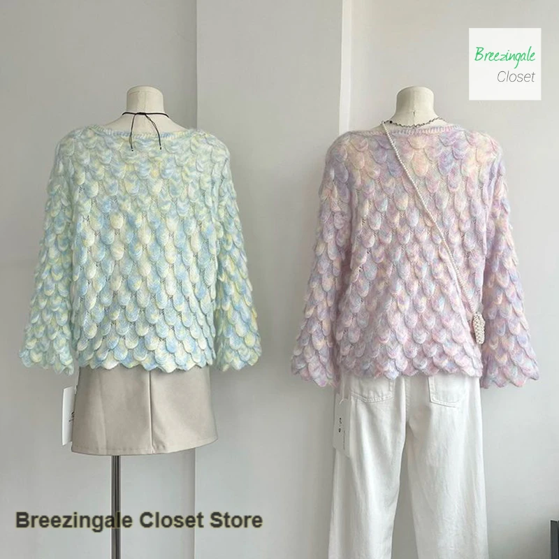 French lazy wind gradient sweater women's spring and autumn new loose western-style three-dimensional flower round neck pullover 4